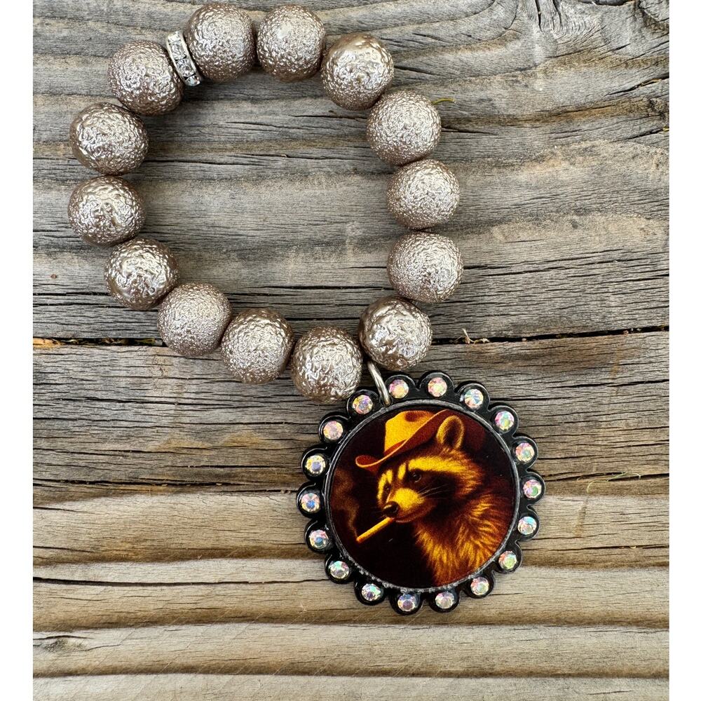 Keep It Gypsy Chunky Beaded Bracelet Raccoon Bandit Crystal Statement NWOT - Picture 2 of 4